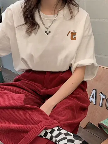 夏季白色仿棉短袖t恤女2023年新款欧货宽松设计感小众上衣服ins潮图片