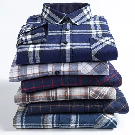 男士衬衫长袖爸爸春秋装2023新款纯棉磨毛格子衬衣中老年休闲外套图片