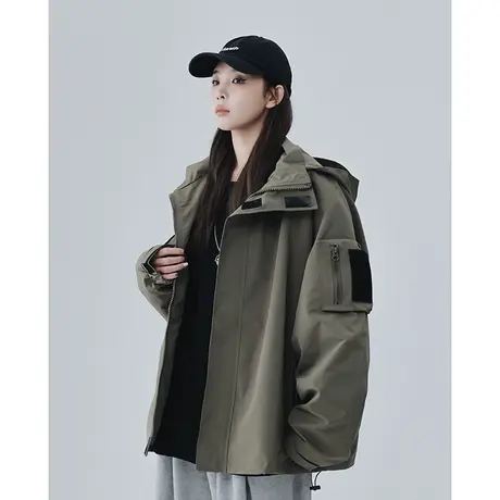 魔术贴冲锋衣男士春秋潮牌工装运动连帽外套ins潮流宽松休闲夹克商品大图