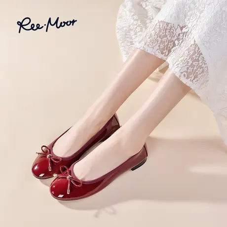 REEMOOR睿慕复古蝴蝶结芭蕾鞋浅口红平底鞋女软底单鞋船鞋瓢鞋女商品大图