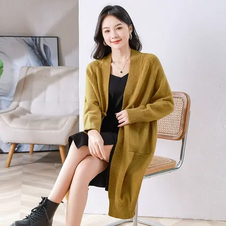 伊自尚2024春秋款大码女装针织韩版胖mm宽松开衫百搭中长款外套女图片