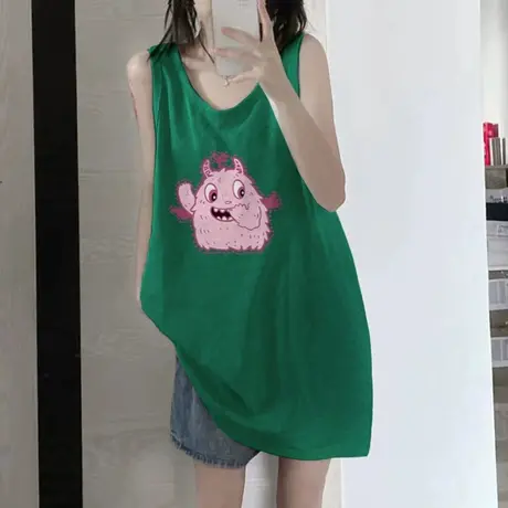 纯棉吊带坎肩背心无袖t恤女夏季设计感小众外穿宽松港风挂脖上衣商品大图