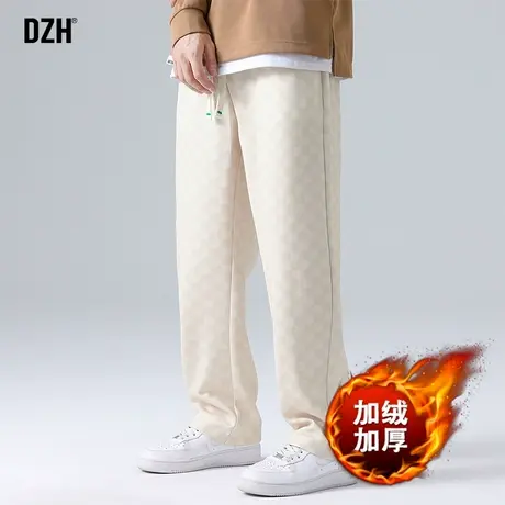 男生加绒加厚休闲裤男秋冬宽松直筒2024新款卡其色裤子垂感阔腿裤商品大图