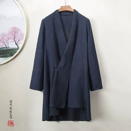 秋季棉麻汉服中长款中国风亚麻披风男士中式禅修服粗麻复古男装图片