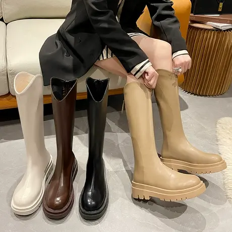 长筒靴女2024秋季新款小个子厚底马丁靴不过膝高筒长靴显瘦骑士靴图片
