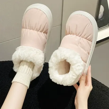 加绒棉拖鞋女款冬季室内家用高帮厚底包跟保暖防水防滑外穿雪地靴图片