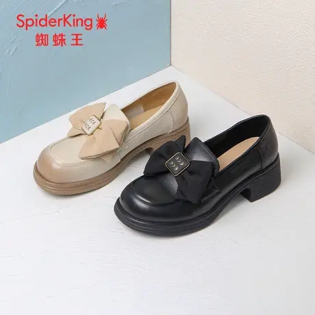 SPIDER KING/蜘蛛王乐福鞋女真皮2023秋商场新款蝴蝶结小皮鞋软底商品大图