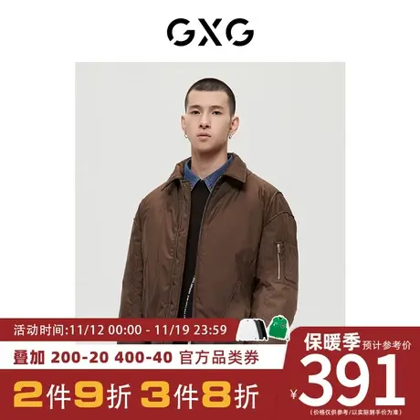 GXG男装[新尚]商场同款沉静棕系列深咖色口袋装饰翻领夹克冬新品图片