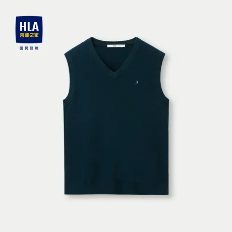 HLA/海澜之家纯羊毛针织背心23秋季新款V领绣花修身保暖套头衫男商品大图