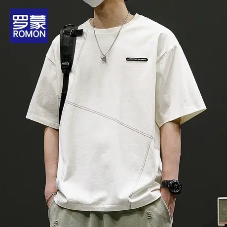 罗蒙冰丝短袖男夏季美式重磅男装上衣新款潮牌宽松衣服男士t恤衫图片