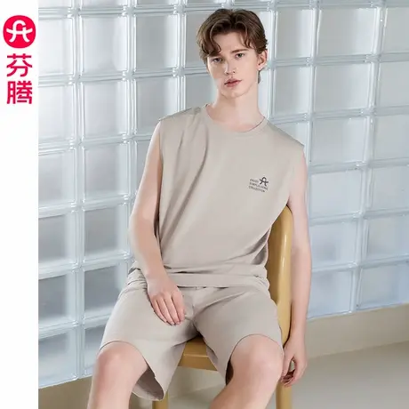 芬腾男士睡衣夏季纯棉无袖背心短裤薄款夏天大码可外穿家居服套装商品大图