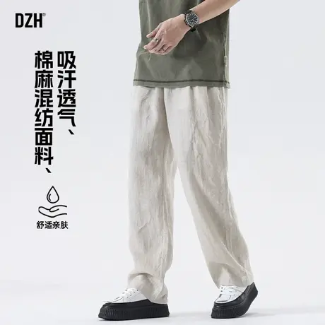男士杏色棉麻裤子男夏季薄款2025年新款直筒休闲裤长裤宽松阔腿裤商品大图