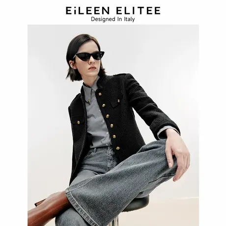 朗姿欧洲EiLEEN ELITEE复古法式设计感立领短外套2024冬新款上衣图片