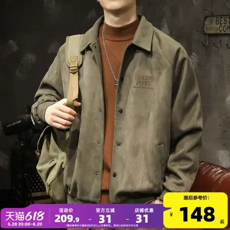 唐狮冬季外套仿麂皮绒保暖厚外套男仿羊羔绒翻领夹克宽松工装外套图片