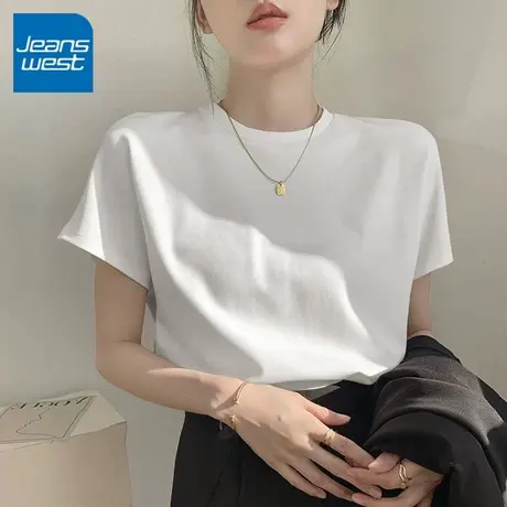 KV真维斯白色别致绝美小上衣 休闲风纯棉慵懒圆领宽松短袖t恤女夏商品大图