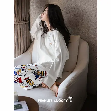 贝妍史努比睡衣女春秋季新款圆领套头家居服柔软莫代尔棉长袖套装图片