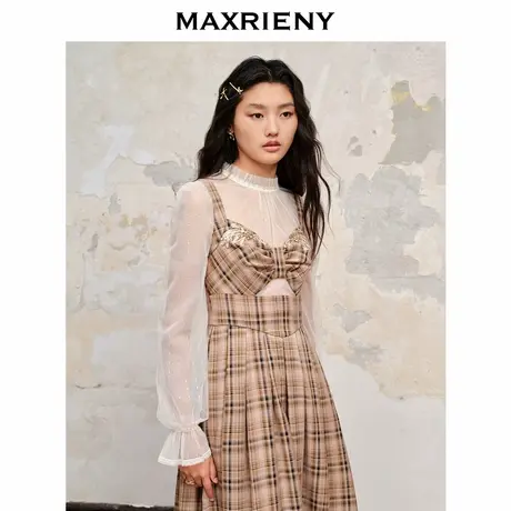 【奥莱】MAXRIENY金闪蕾丝网纱内搭雪纺衫打底早美拉德穿搭图片