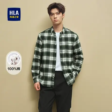 HLA/海澜之家时尚格子长袖休闲衬衫2025秋季新款纯棉制扣领衬衣男图片