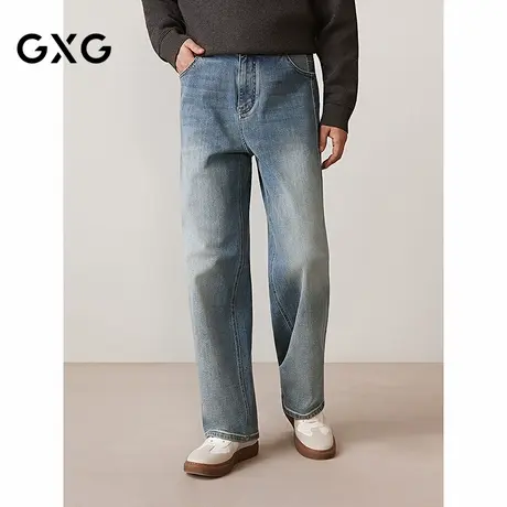 GXG男装 重磅竹节纹理做旧水洗猫须直筒牛仔长裤  2025秋季新品图片