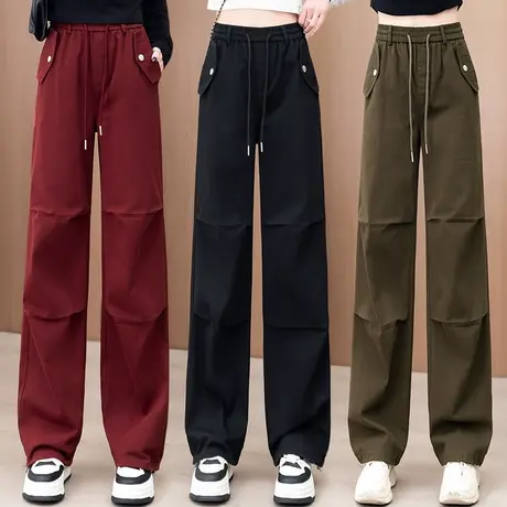 拉夏贝尔复古工装裤子女2025秋季薄款新款高腰宽松直筒休闲阔腿子商品大图