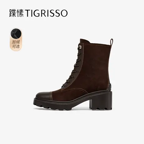 蹀愫2025冬季新款英伦风马丁靴棕色复古时装靴厚底短靴TA65708-11图片