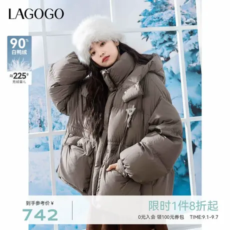 【防钻绒】LAGOGO灰色羽绒服女拉谷谷2024年冬季新款巴恩风外套图片