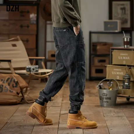 男士黑色束脚牛仔裤男2023新款美式复古裤子男款休闲裤哈伦裤男裤商品大图