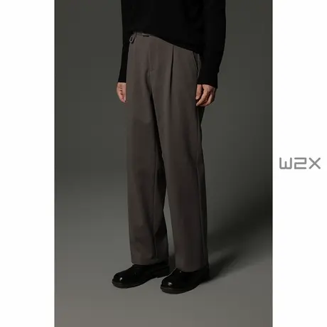 w2x冬季加厚鱼骨纹碳素磨毛呢子休闲裤男直筒宽松小西装裤长裤子商品大图