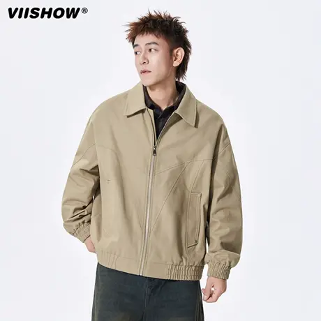 VIISHOW翻领工装外套男士秋季2025新款美式复古潮流青少年男夹克商品大图