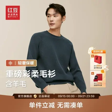 【重磅彩绒毛衫】红豆毛衣男秋冬季休闲含羊毛粗针圆领套头针织衫商品大图