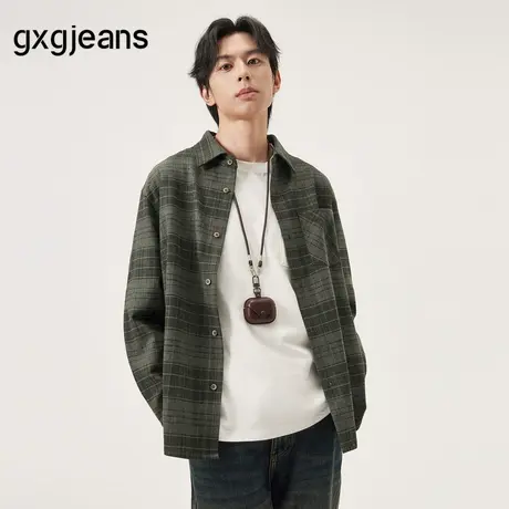 gxg.jeans男装 绿色格纹潮流美式复古长袖衬衫外套男 25年秋新品图片