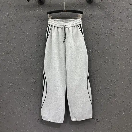 欧货原创运动休闲长裤女23秋季新款条纹设计感宽松显瘦直筒阔腿裤商品大图