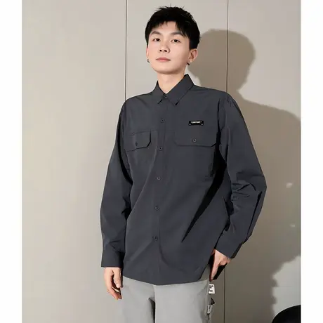 唐狮春季新款长袖衬衫男宽松复古工装纯色衬衣休闲外套通勤休闲TM图片