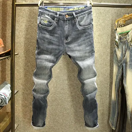 秋冬款蓝黑色牛仔裤男款修身小直筒弹力裤子时尚青年百搭休闲长裤商品大图