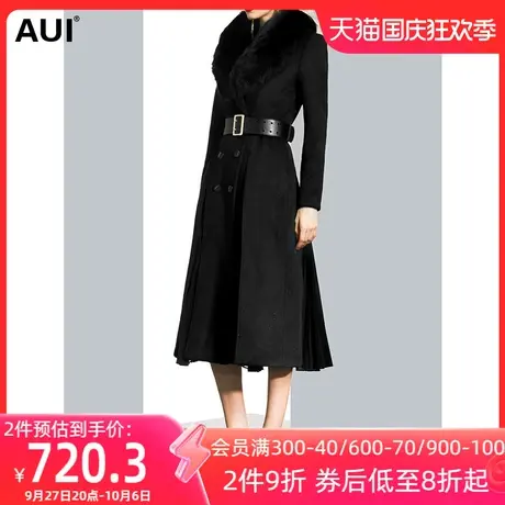 黑色可拆卸毛领大气毛呢外套女冬2022新款拼接雪纺过膝呢子大衣潮图片