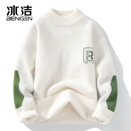 冰洁圆领毛衣男潮宽松美式撞色针织衫休闲青少年保暖毛衫线衣ZC商品大图