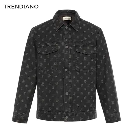 TRENDIANO官方字母提花翻领纯棉牛仔夹克外套男潮2023新款冬季图片