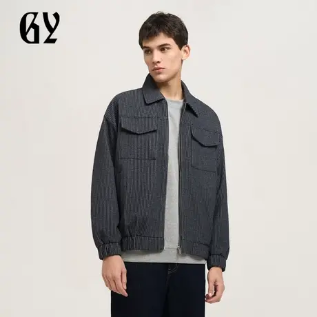 雅戈尔奥莱 GY男装男士翻领夹克秋冬多口袋工装绒面提花休闲商品大图