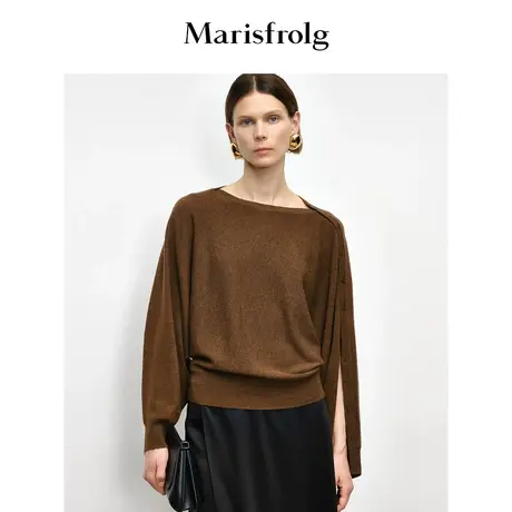 【一衣多穿】玛丝菲尔2023年秋季新款一字领侧袖系扣式羊毛针织衫图片