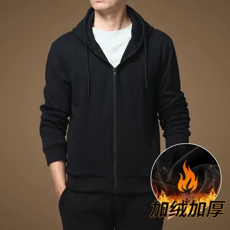 冬季加绒加厚卫衣男中年男士保暖连帽外套秋冬款宽松运动大码上衣商品大图