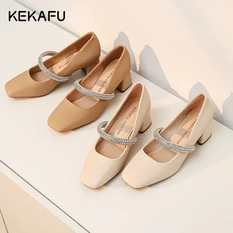 珂卡芙高跟鞋女2023新款秋季法式粗跟气质单鞋晚风温柔配裙子女鞋商品大图