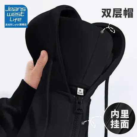 真维斯LIFE黑色拉链开衫卫衣女2023新款爆款宽松oversize外套女秋商品大图