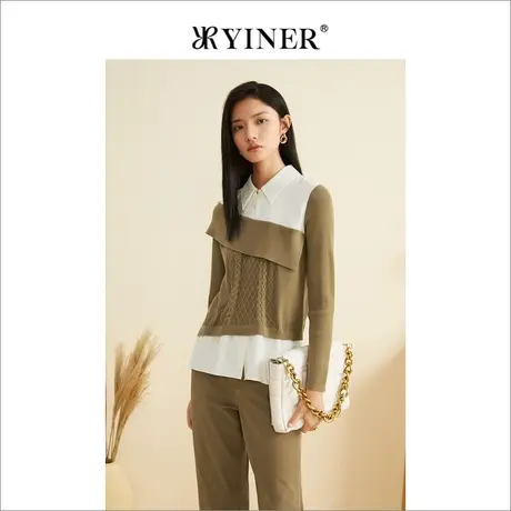 YINER音儿女装秋季套头毛衣设计感含羊毛polo针织衫商品大图