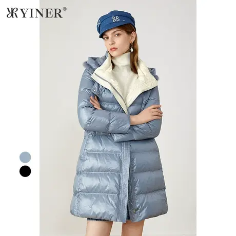 YINER音儿奥莱女装冬季水貂毛帽檐连帽羽绒服商品大图