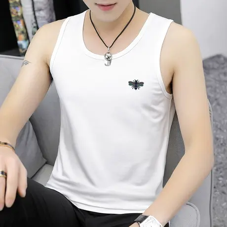 莫代尔男士背心2025新款白色吊带夏季冰丝无袖t恤健身运动坎肩男商品大图