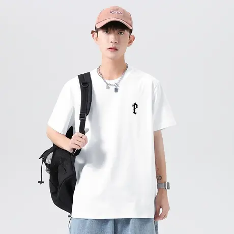 重磅美式短袖t恤男装纯棉圆领白色上衣服夏季潮流全棉半袖打底衫商品大图