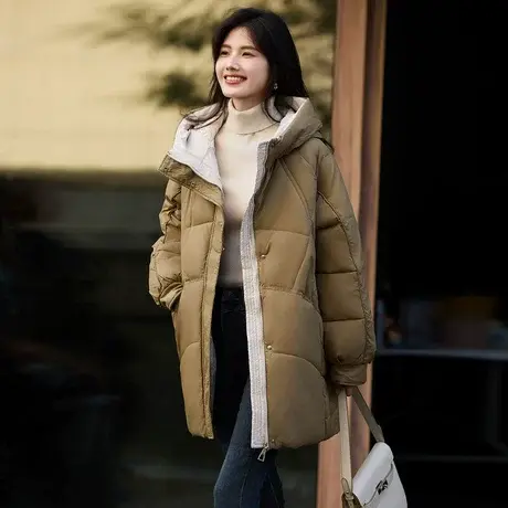 时尚气质棉服2023年冬季新款女宽松百搭韩版面包服连帽厚款外套商品大图
