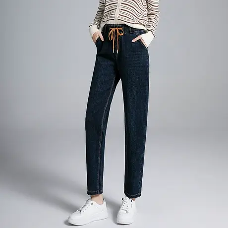 丽洁秋季深色牛仔裤女哈伦裤2023新款高腰宽松老爹裤深色休闲长裤商品大图