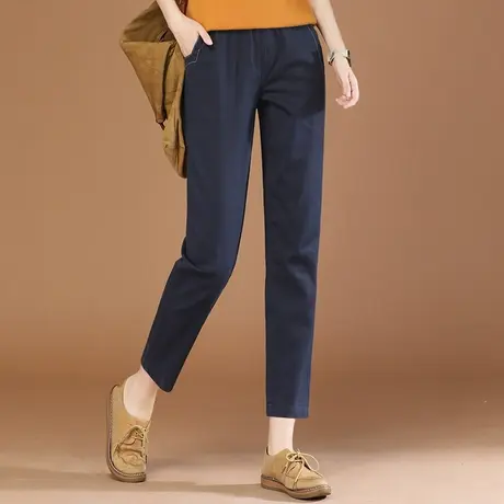 韩潮袭人松紧腰刺绣直筒工装裤女2023秋装新款显瘦哈伦休闲长裤子图片