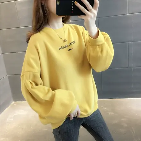 韩版ins潮宽松网红上衣2023新款秋装圆领套头卫衣女春秋薄款外套图片